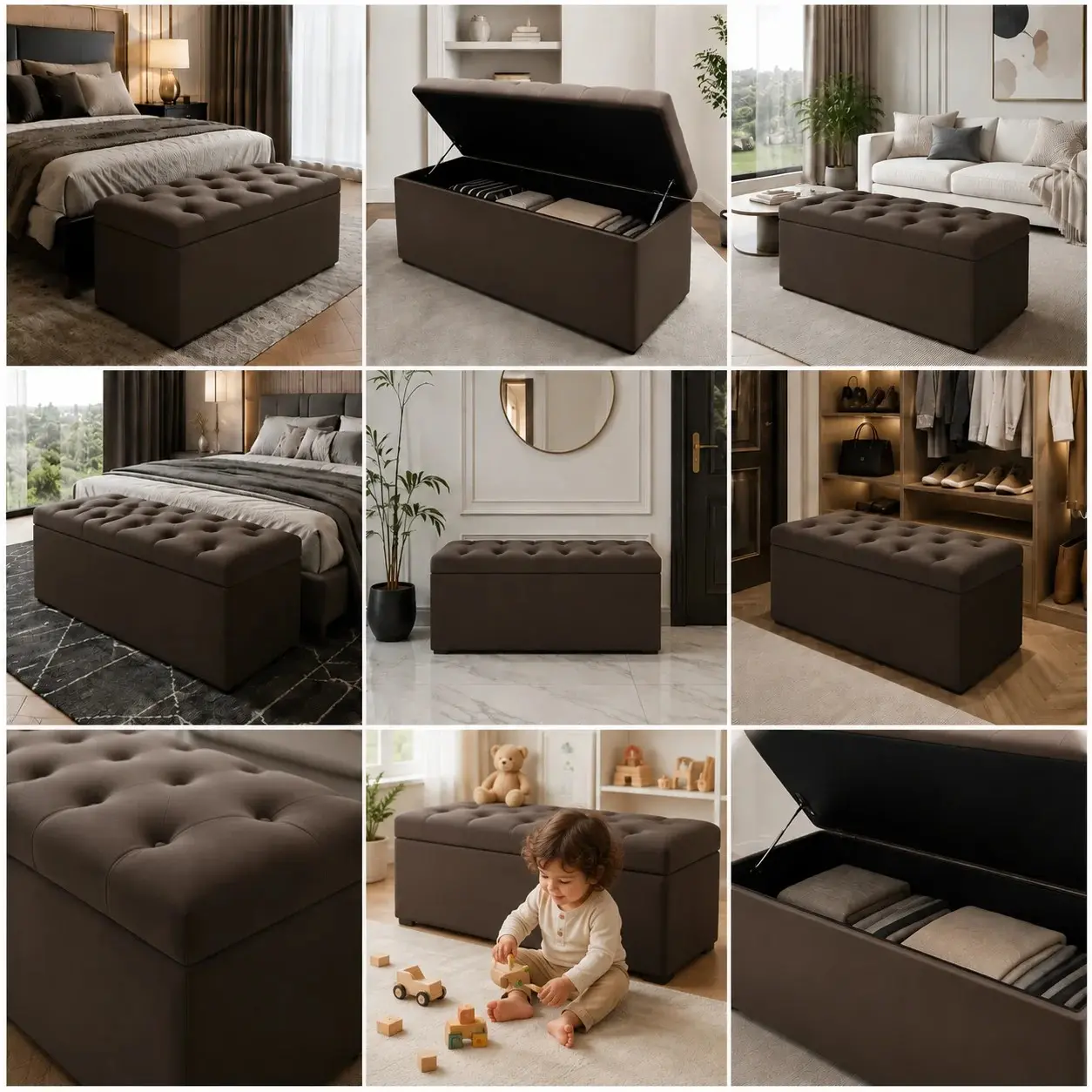 Velvet Ottoman Bench with Storage