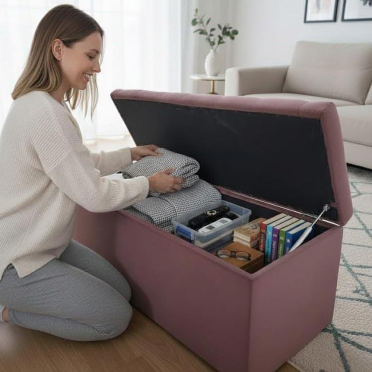 Velvet Upholstered Storage Ottoman Bench