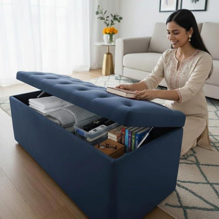 Velvet Upholstered Storage Ottoman Bench
