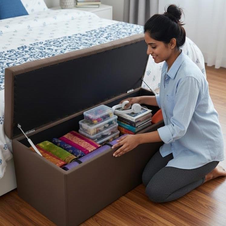 Velvet Upholstered Storage Ottoman Bench