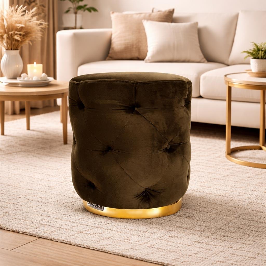 Pouffe-Round-Chesterfield-(Brown)